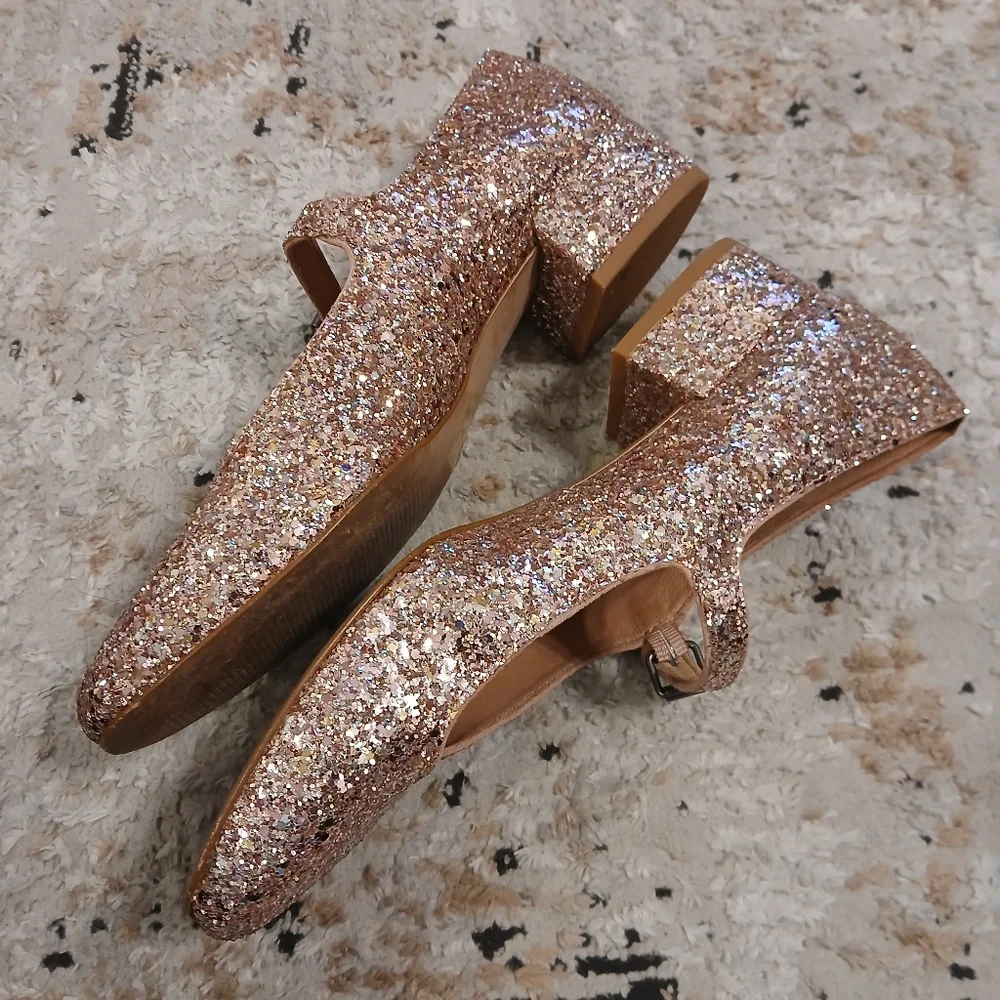 Madewell Pink Glitter Maryjane Short Heels Size 8 - Picture 9 of 9